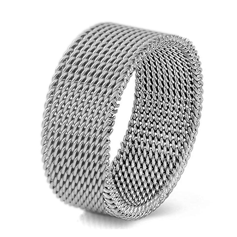 VQYSKO Stainless Steel Mesh Ring-Comfortable Fashionable Women and Man Engage Wedding Band, Size 4-13 (10, Silver) - Image 1